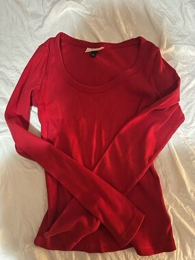 Universal Thread Red Ribbed Long-Sleeve Scoop Neck Tee